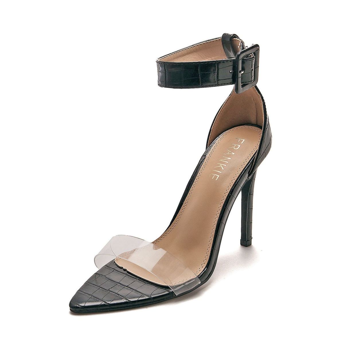 FRANKIE - Sandalias Frankie de Tacon Delgado y Tira Transparente en Negro