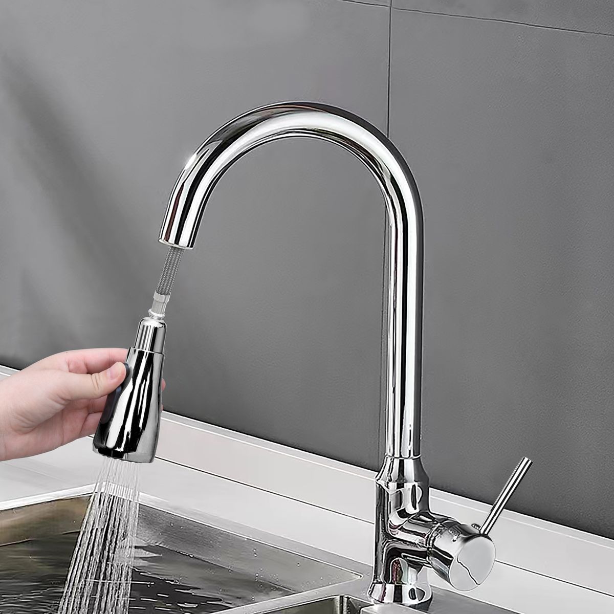 SUBE - Grifería Lavaplatos Cabeza Extraíble Doble Chorro-satinada-