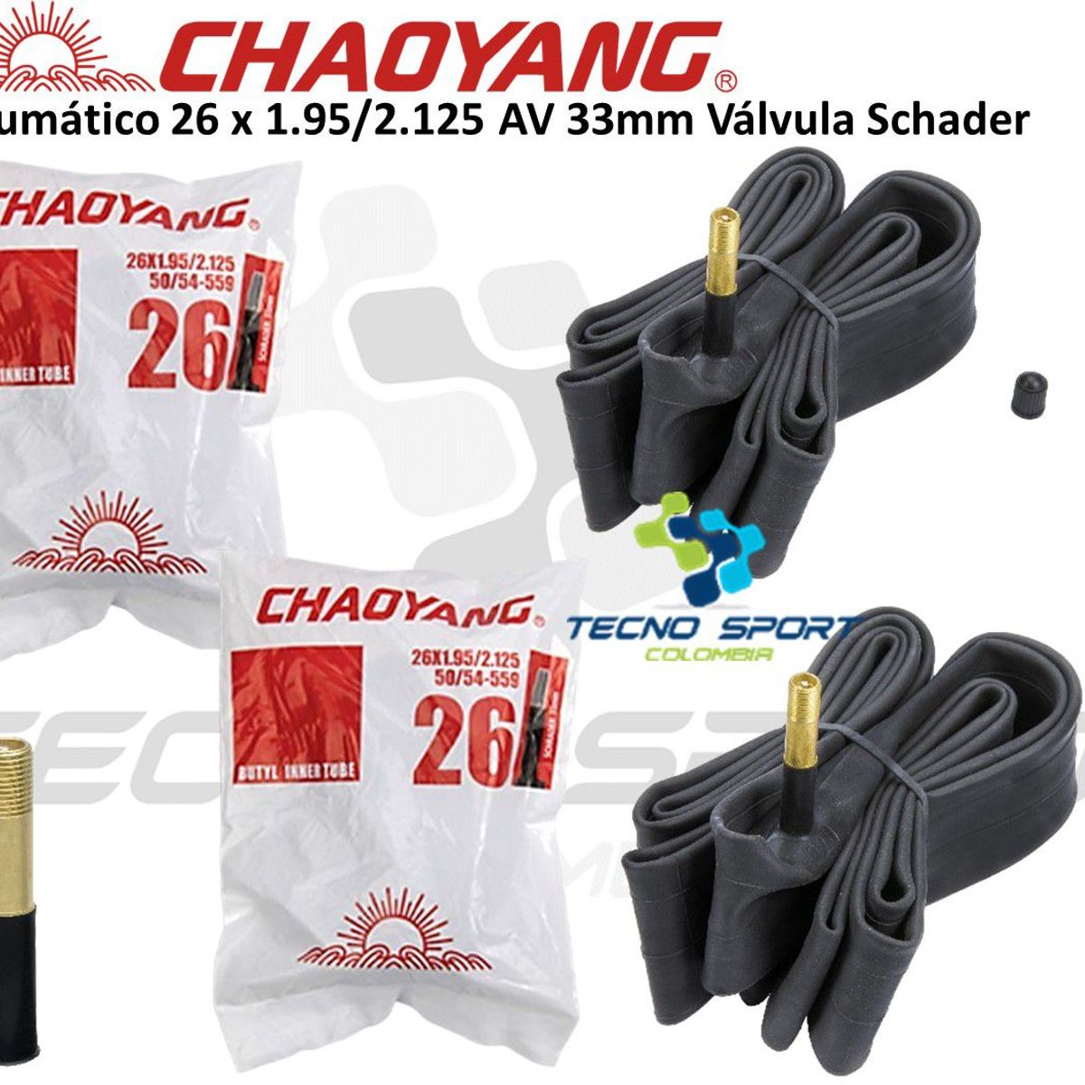 CHAOYANG - Neumatico Bicicleta Rin 26 Chaoyang Valvula 33mm X2 Unidades
