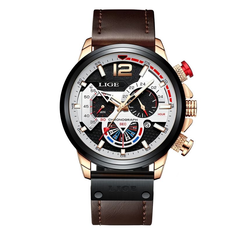 LIGE - Reloj Lige de Caballero Análogo Original en cuero Resistente agua