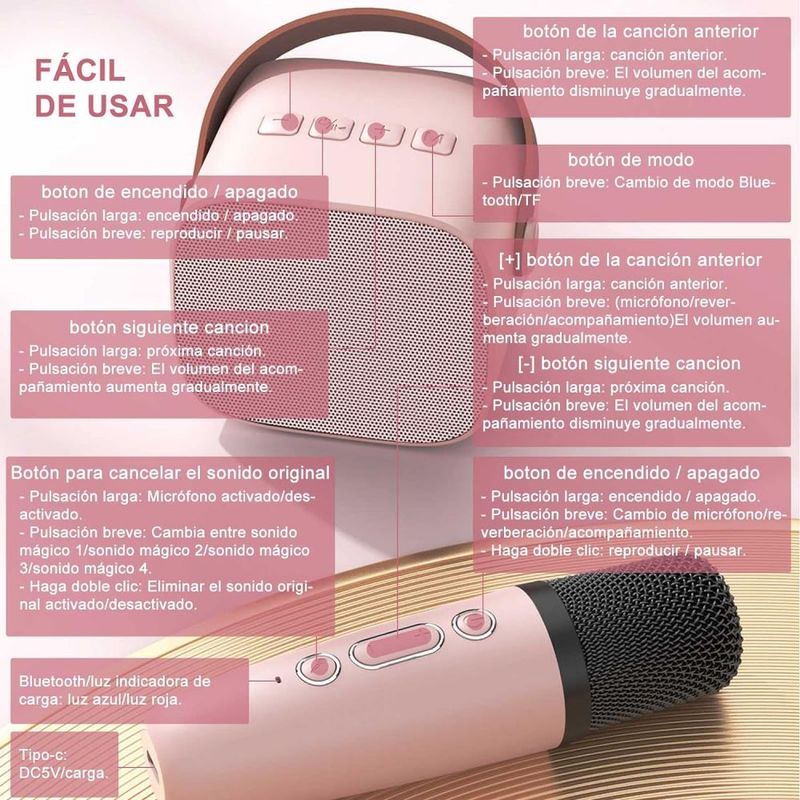 GENERICO - Parlante Bluetooth Karaoke Microfono Inalambrico As202