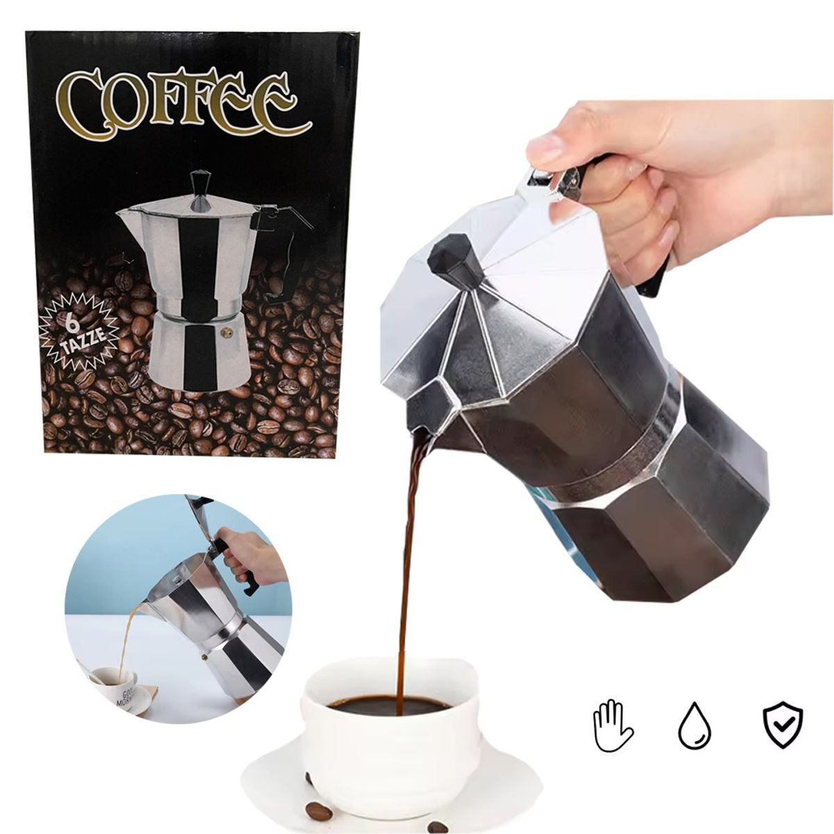 LANZURY IMPORTACIONES - Cafetera Tipo Italiana Aluminio 6 Tazas Cafe Express - Tetera-