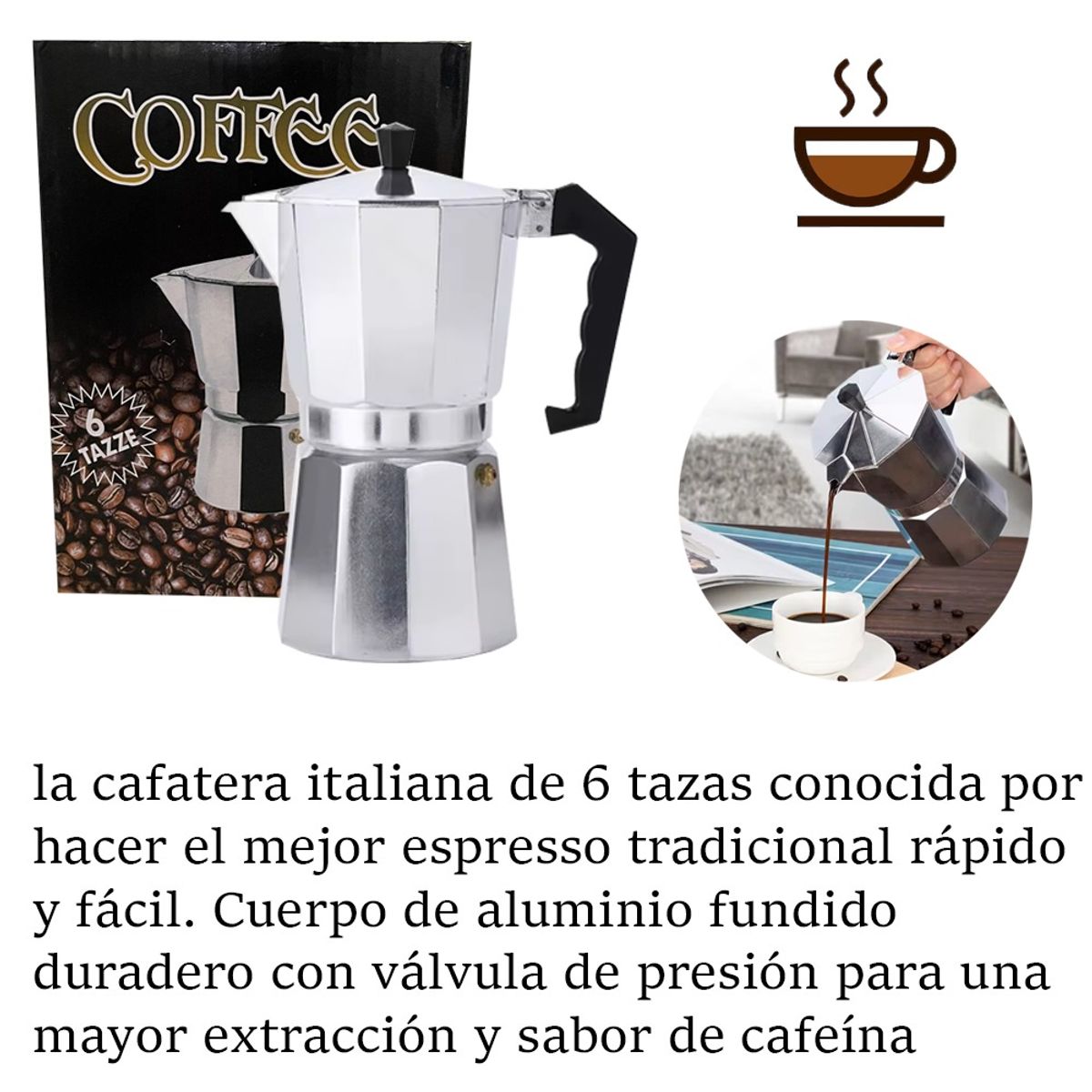 LANZURY IMPORTACIONES - Cafetera Tipo Italiana Aluminio 6 Tazas Cafe Express - Tetera-
