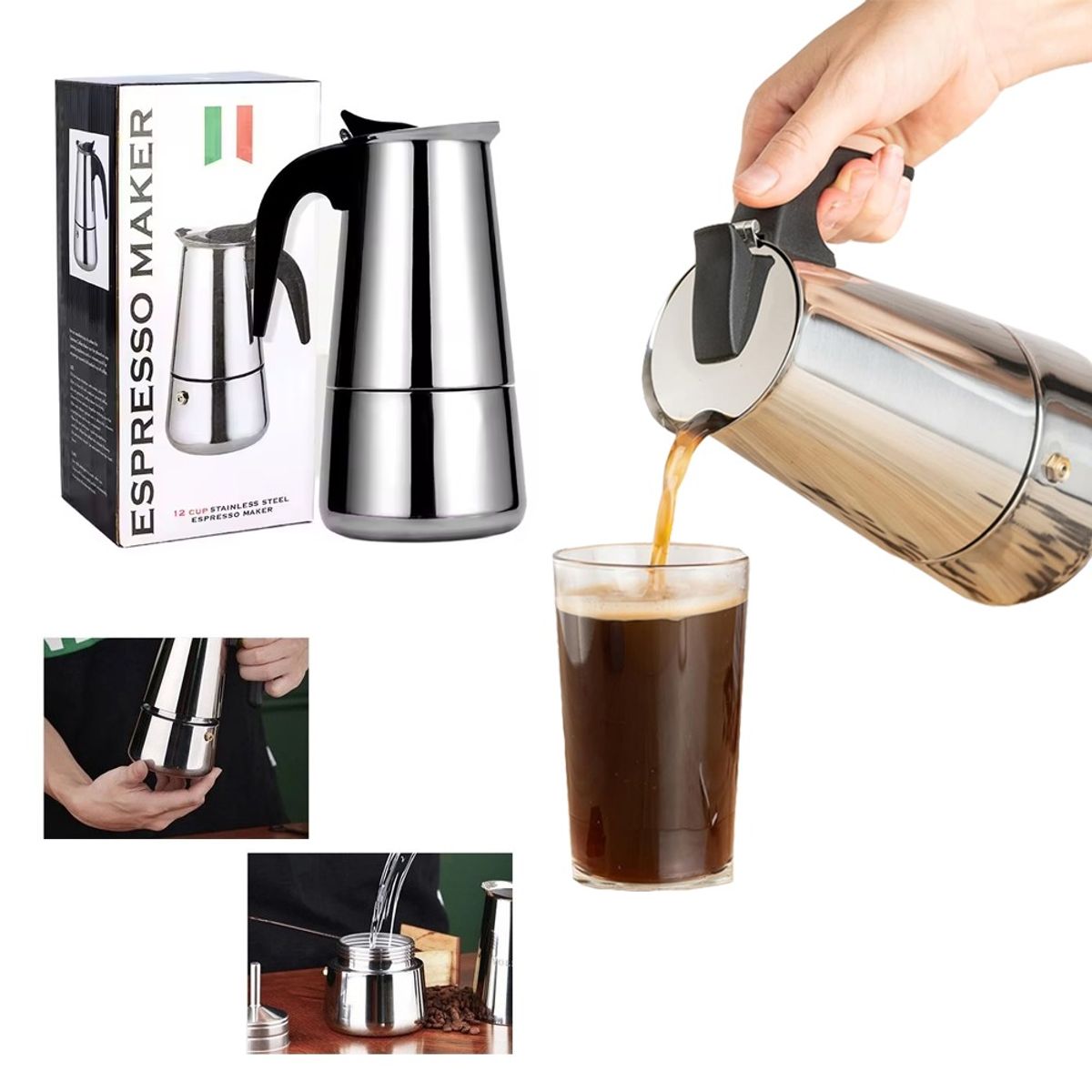 LANZURY IMPORTACIONES - Cafetera Express En Acero Inoxidable 12 Tazas-