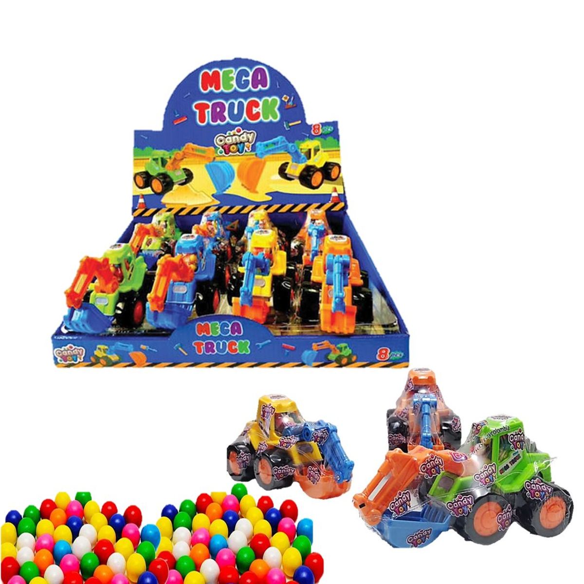 GENERICO - Dulces Con Juguete Candy Toy Mega Truck Excabadora X 8 Uds