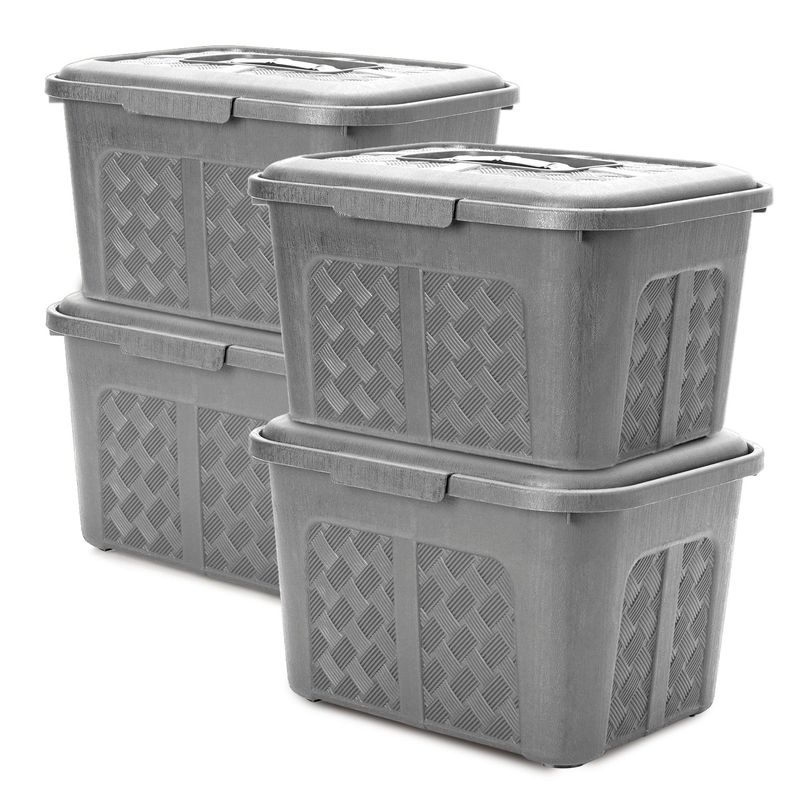 ENERGY PLUS - Set x4 Cajoneras o cajas plásticas organizadoras con tapa 6L Gris