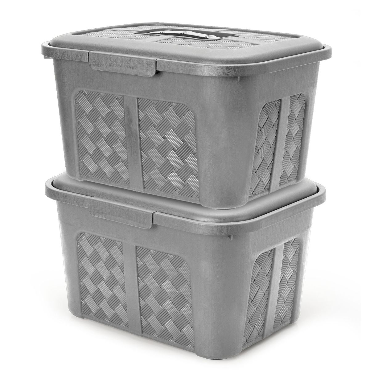 ENERGY PLUS - Set x2 Cajoneras o cajas plásticas organizadoras con tapa 10L Gris