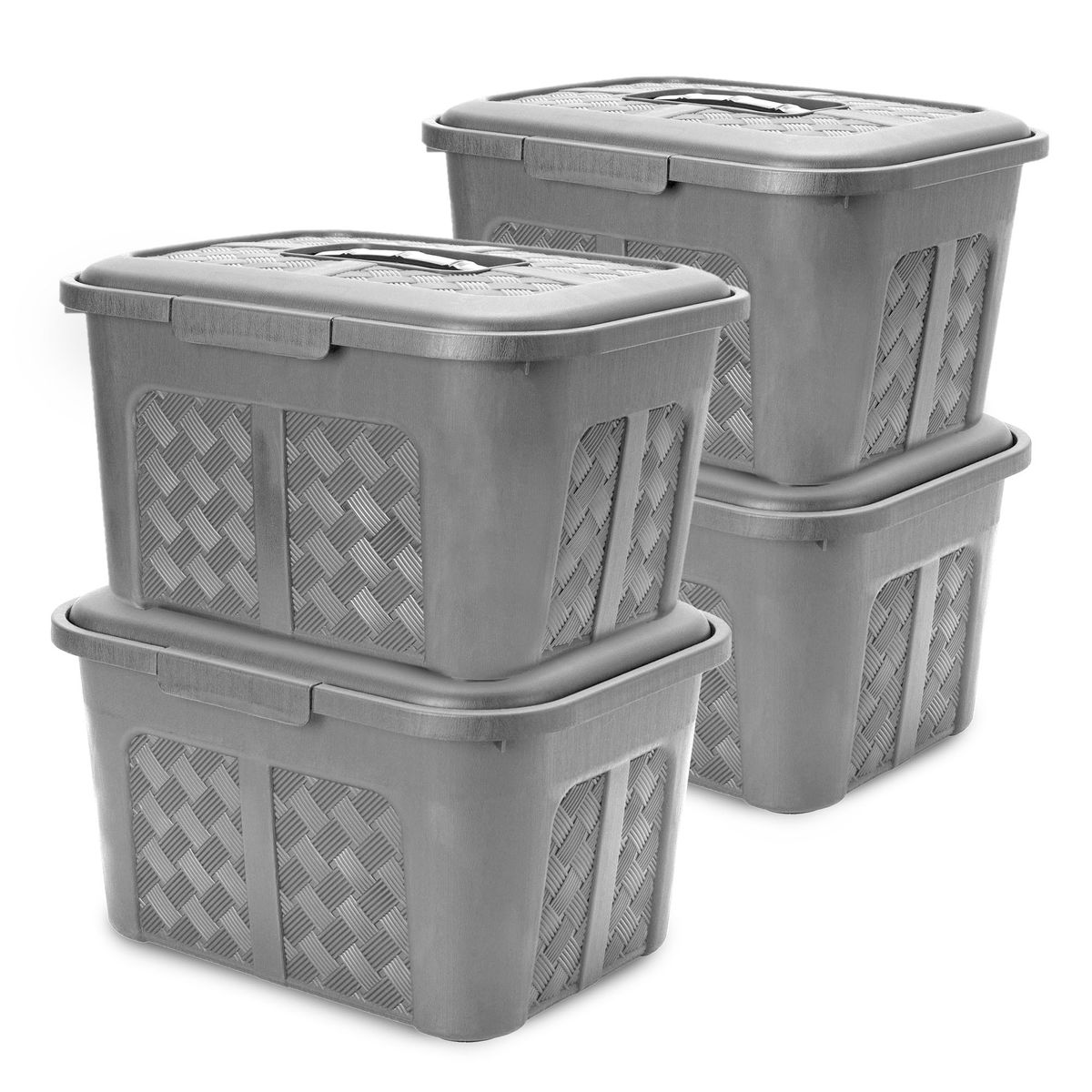 ENERGY PLUS - Set x4 Cajoneras o cajas plásticas organizadoras con tapa 10L Gris