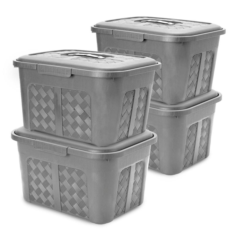 ENERGY PLUS - Set x4 Cajoneras o cajas plásticas organizadoras con tapa 10L Gris