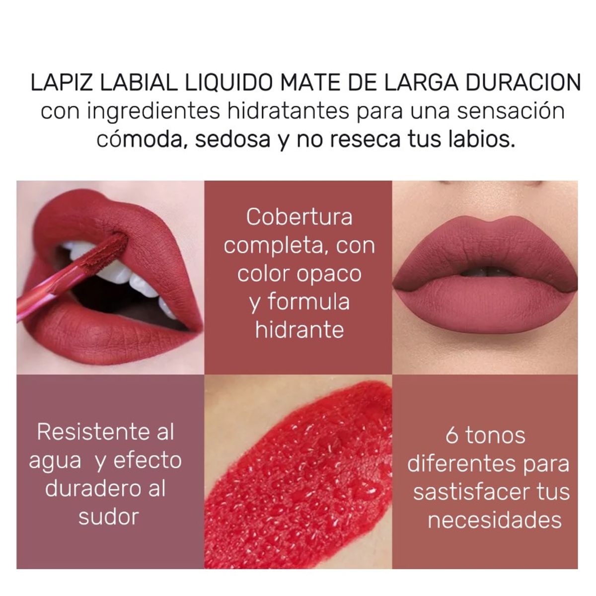 GENERICO - Labial de Larga Duración X 6 unidades. Colores Mate