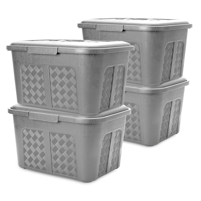 ENERGY PLUS - Set x4 Cajoneras o cajas plásticas organizadoras con tapa 15L Gris