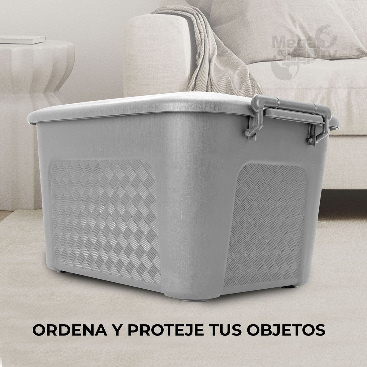 ENERGY PLUS - Cajonera plástica organizadora con tapa - Caja grande de 23L Gris