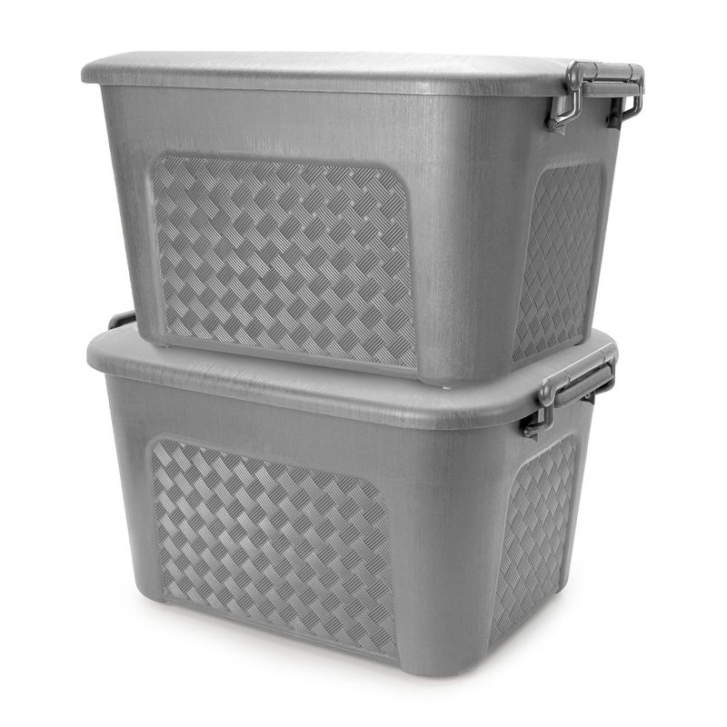 ENERGY PLUS - Set x2 Cajoneras grandes plásticas organizadoras con tapa 23L Gris