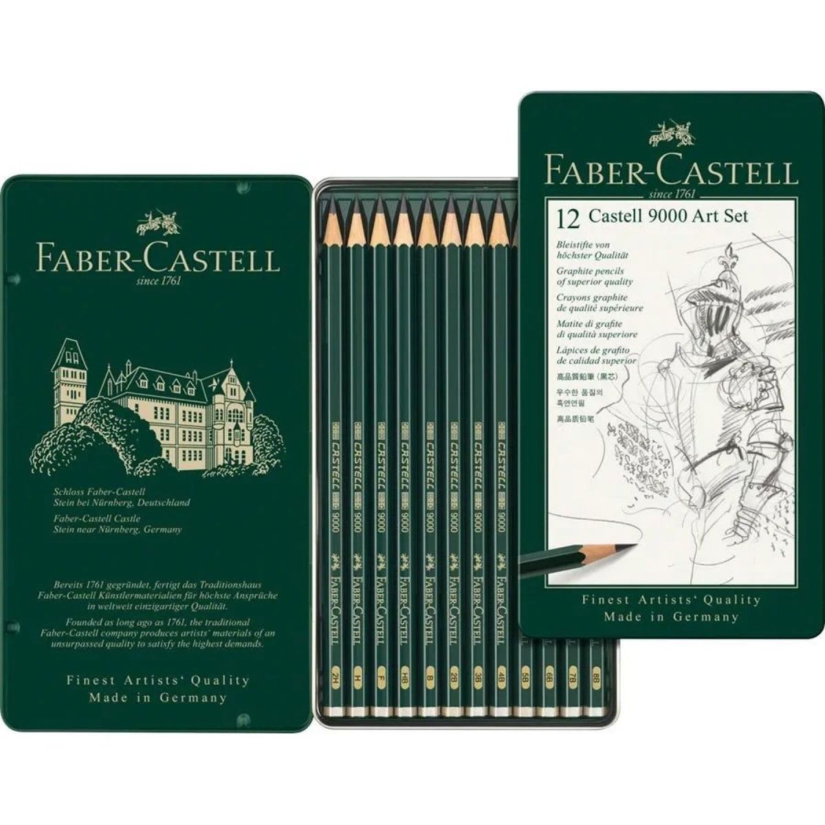 FABER CASTELL - Lapiz Castell 9000 x12 Caja Metalica  L. Azul