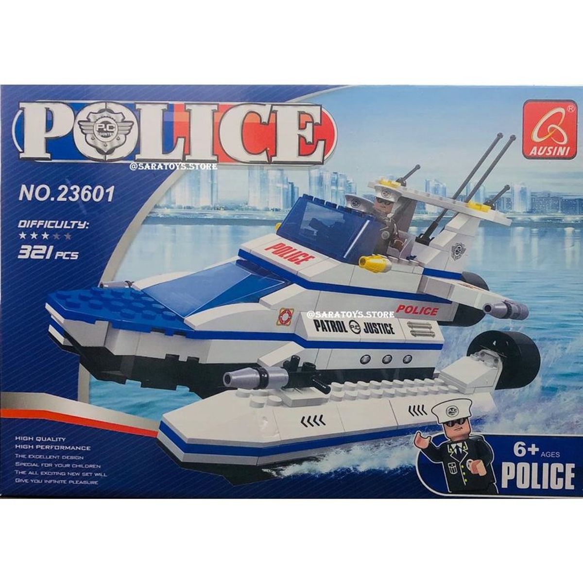 AUSINI TOYS - Arma todo tipo lego yate policia, 321 fichas juguete