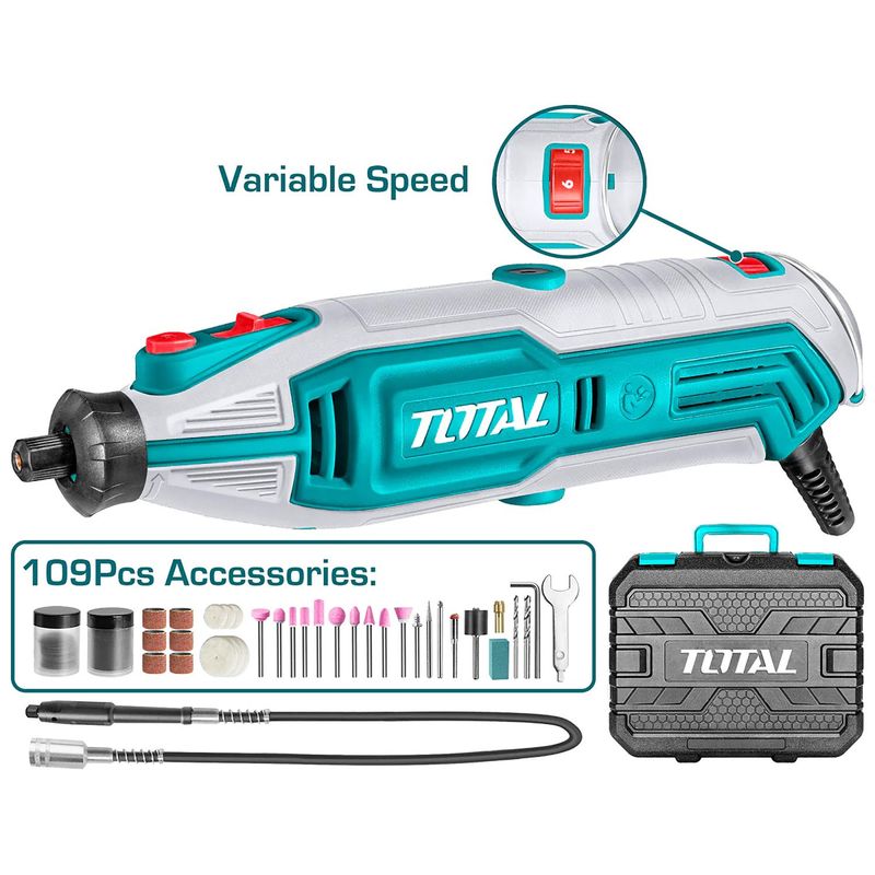 TOTAL - Moto Tool Mini 130W V/Variable Incluye 109 Pzs Total (Utg513326)