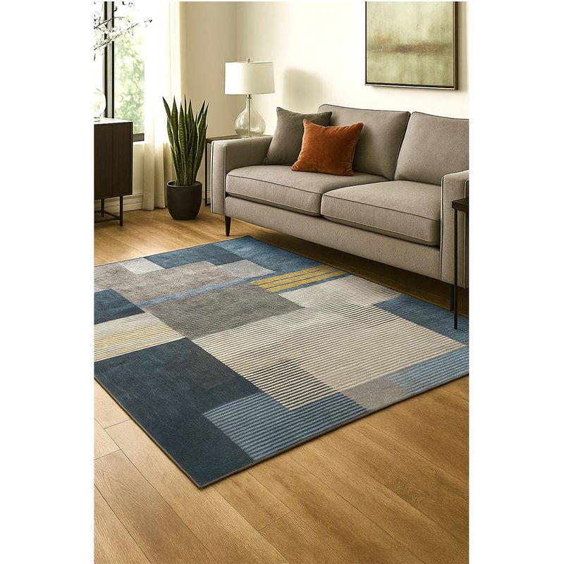 AMERICO SHOP - Tapete Decorativo Moderno 150x200 cm Diseño Elegante Azul con Gris