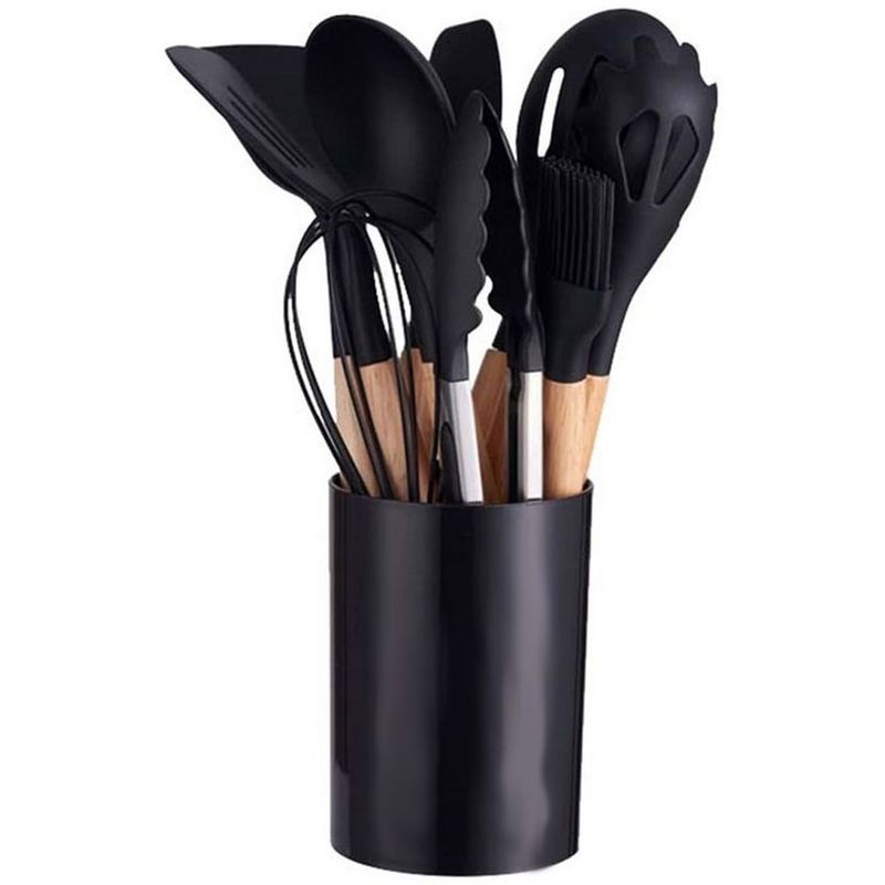 DANKI - Set 12 Utensilios Cocina Esenciales Silicona Resistentes Calor Negro