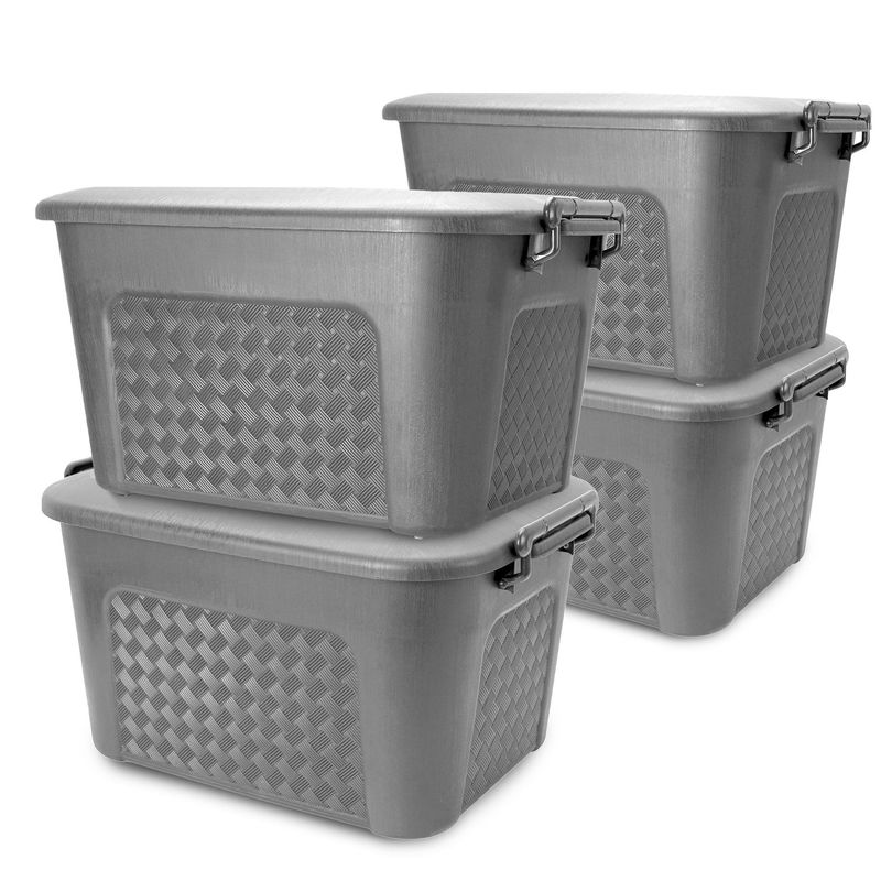ENERGY PLUS - Set x4 Cajoneras grandes plásticas organizadoras con tapa 23L Gris