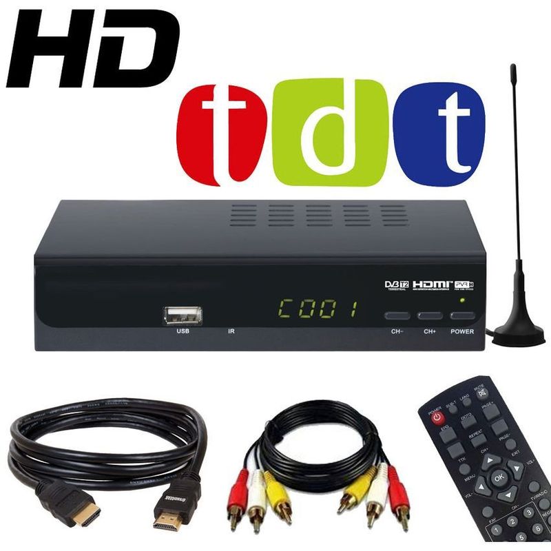 GENERICO - Decodificador TDT HD Usb +Control +HDMI +RCA Digital Sintonizador TV