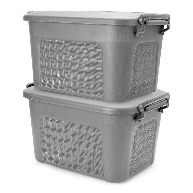 ENERGY PLUS - Set x2 Cajoneras grandes plásticas organizadoras con tapa 40L Gris
