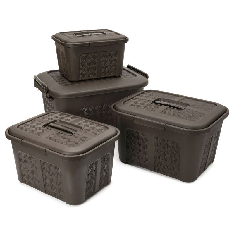 ENERGY PLUS - Set x4 Cajoneras plásticas organizadoras diferentes tamaños Café