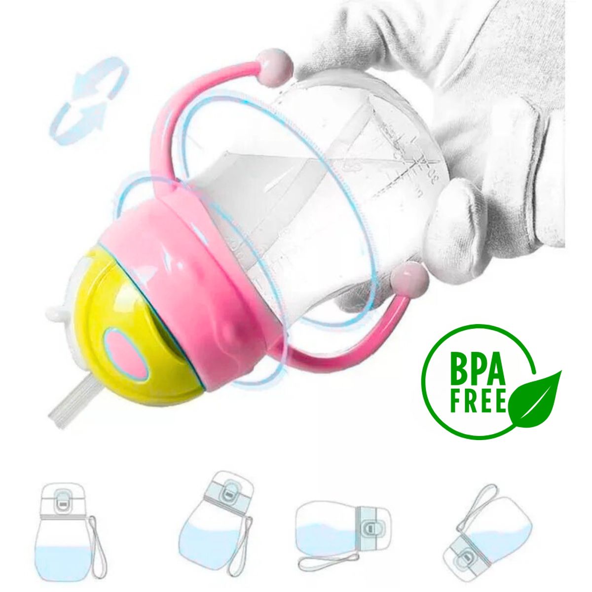 BABY ON - Vaso Pitillo Entrenador Anti-derrame Con Tapa 10 Onzas ROSA
