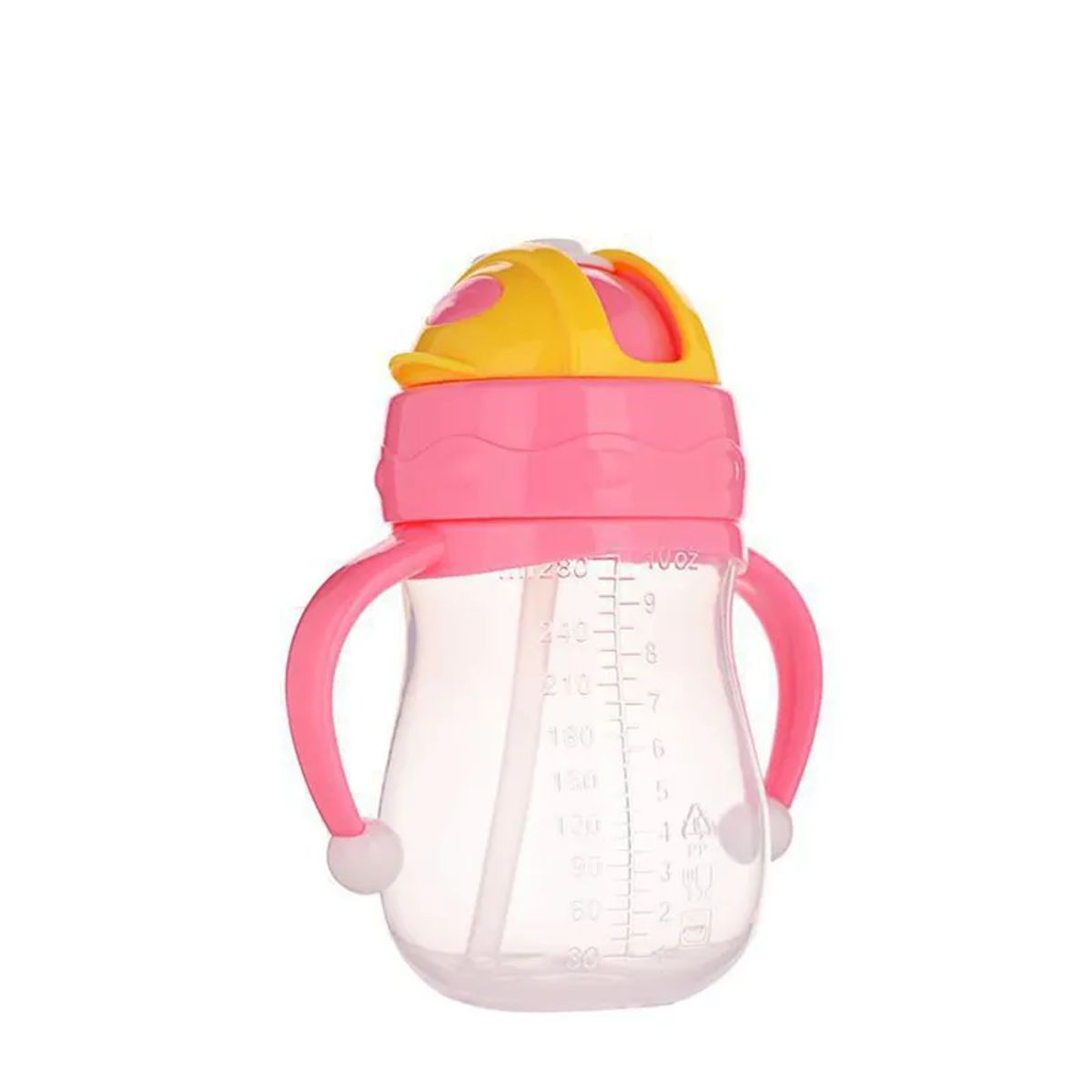 BABY ON - Vaso Pitillo Entrenador Anti-derrame Con Tapa 10 Onzas ROSA