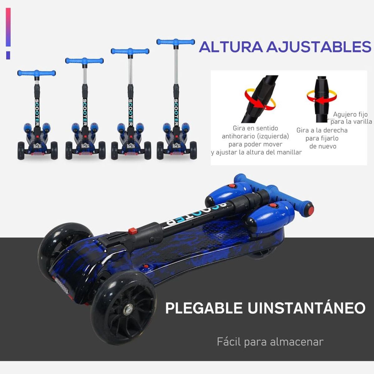 GENERICO - Patineta Scooter Con Humo Niños Bluetooth Luces Led Azul