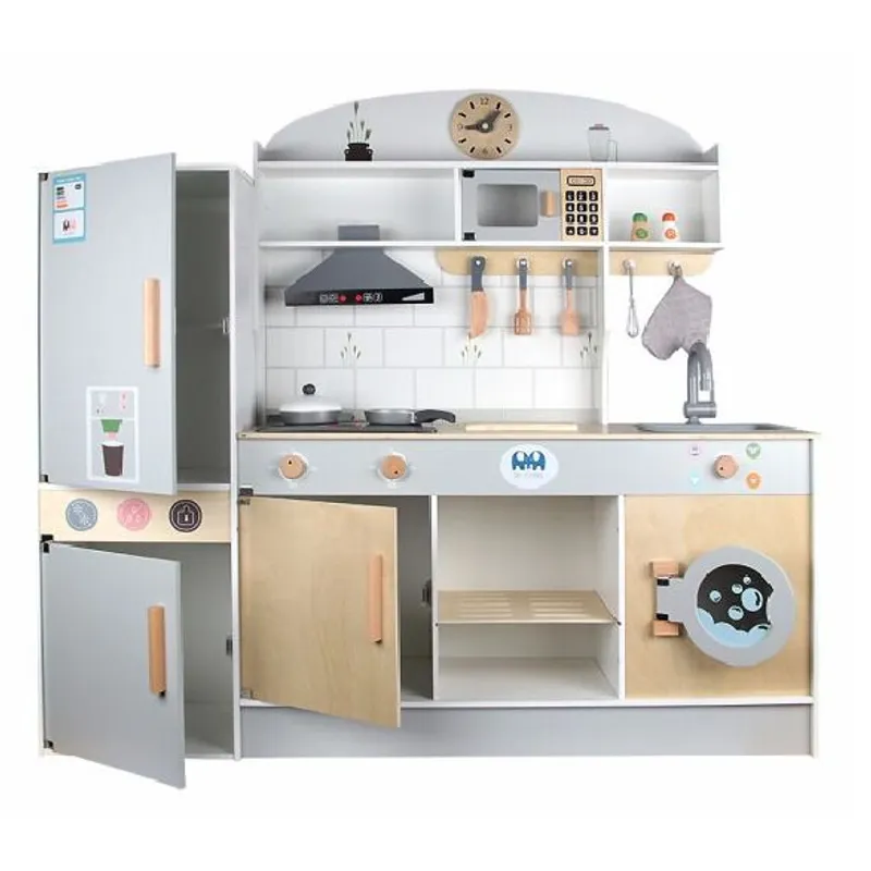 GENERICO - Cocina En Madera Con Nevera Beige Y Cafe Para Niños