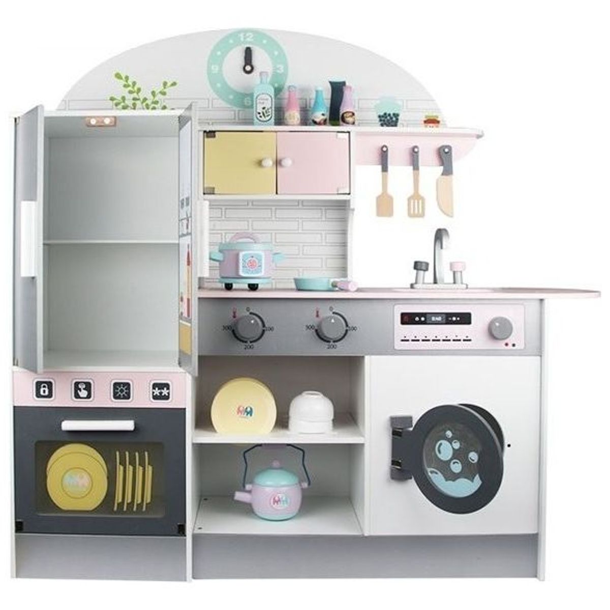 GENERICO - Cocina En Madera Con Nevera Gris Con Accesorios Para Niños