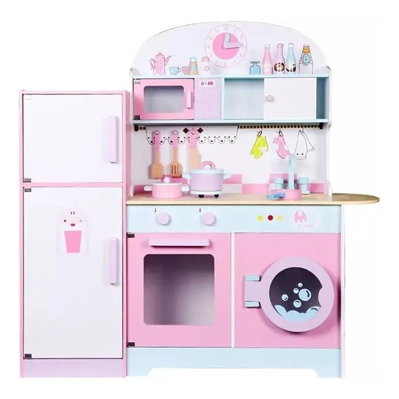 GENERICO - Cocina En Madera Con Nevera Color Rosa Y Azul Para Niños