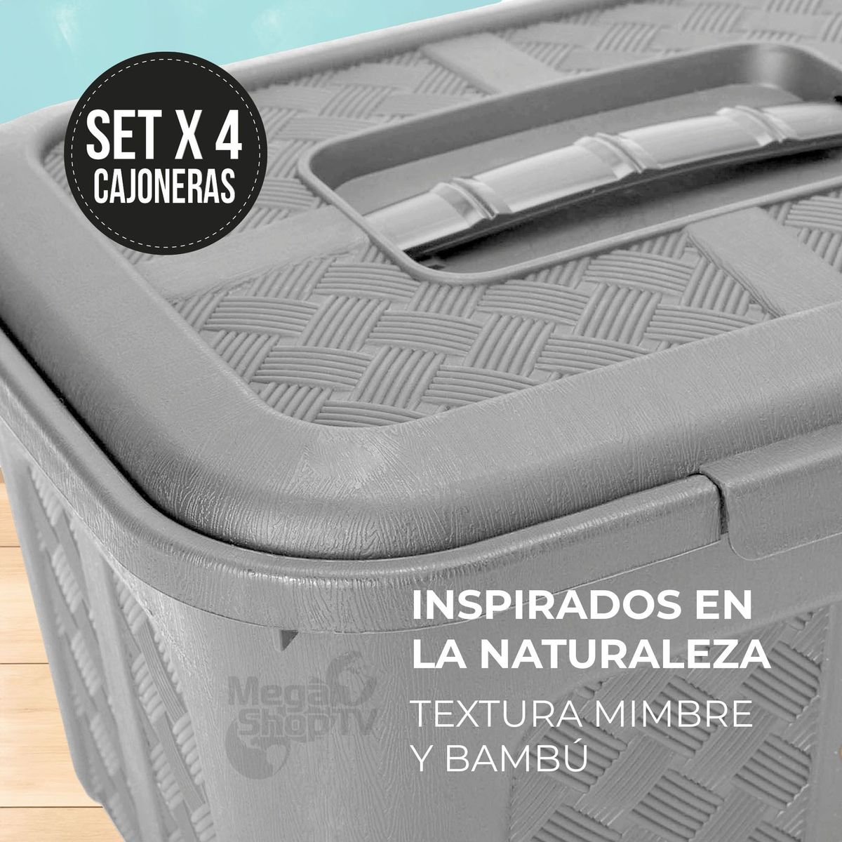 ENERGY PLUS - Set x4 Cajoneras plásticas organizadoras diferentes tamaños Gris