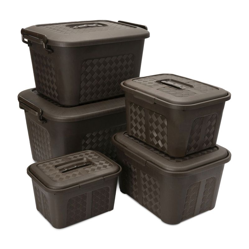 ENERGY PLUS - Set x5 Cajoneras plásticas organizadoras diferentes tamaños Café