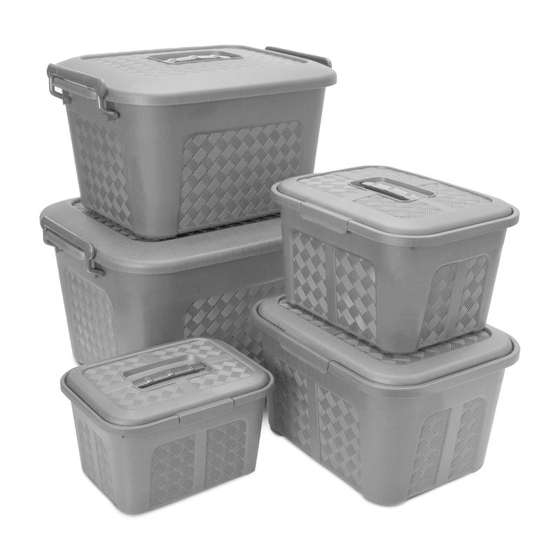 ENERGY PLUS - Set x5 Cajoneras plásticas organizadoras diferentes tamaños Gris