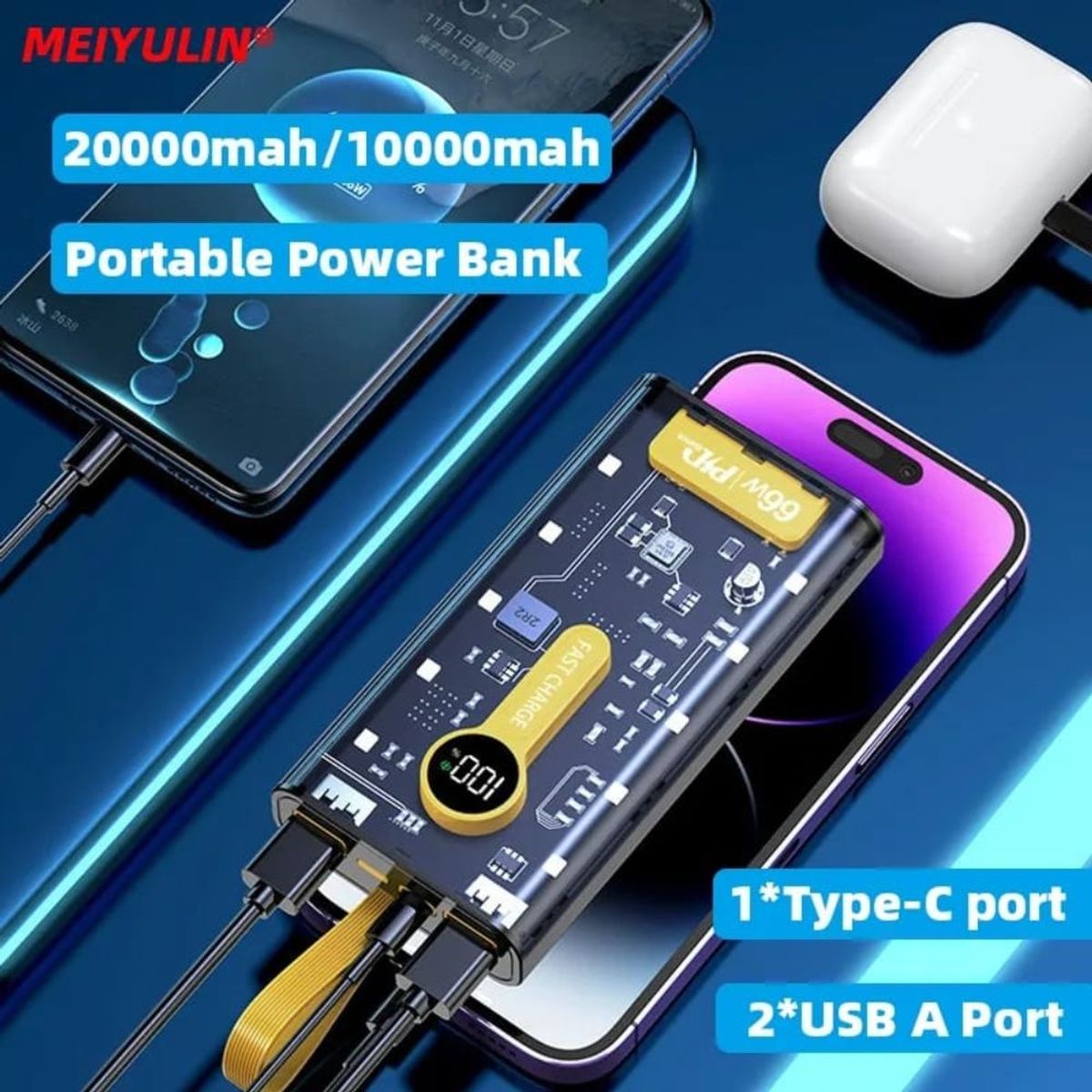 GENERICO - Power Bank 20000mah Multipuertos Tipo Lighting V8 Luces Led