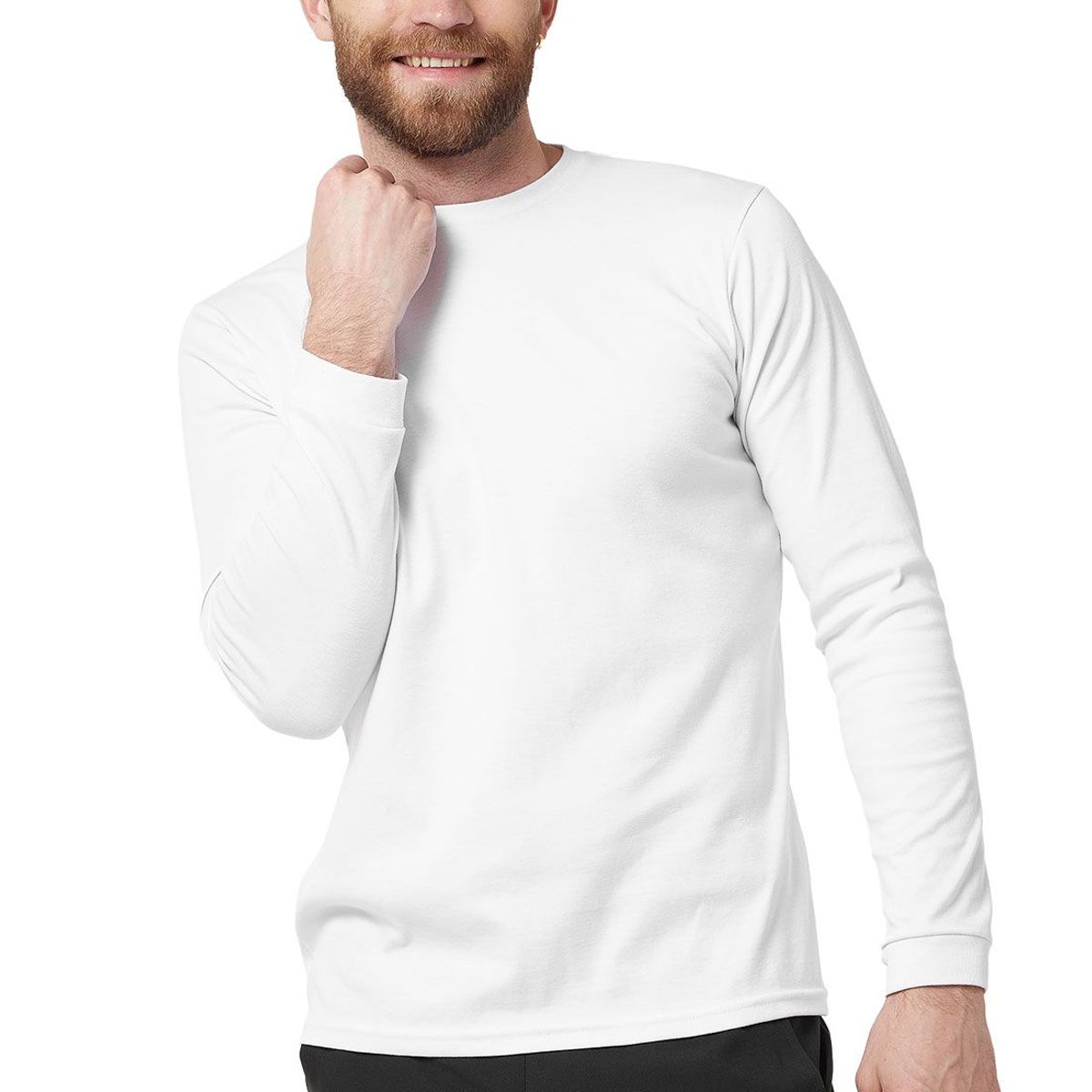 SANTANA - Camiseta Hombre Cuello Redondo Manga Larga Blanca Santana