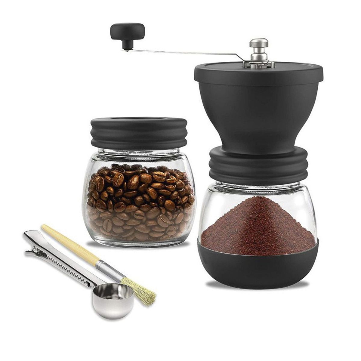 ROCKET COFFEE - Molino De Café Portatil Manual En vidrio 2 recipientes.