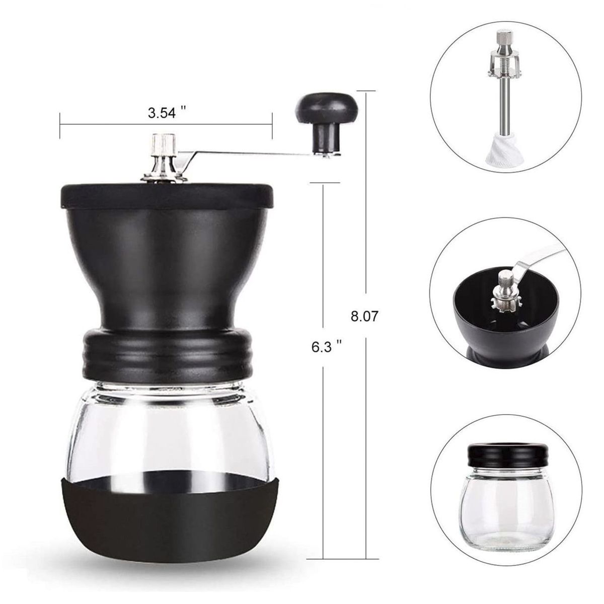 ROCKET COFFEE - Molino De Café Portatil Manual En vidrio 2 recipientes.