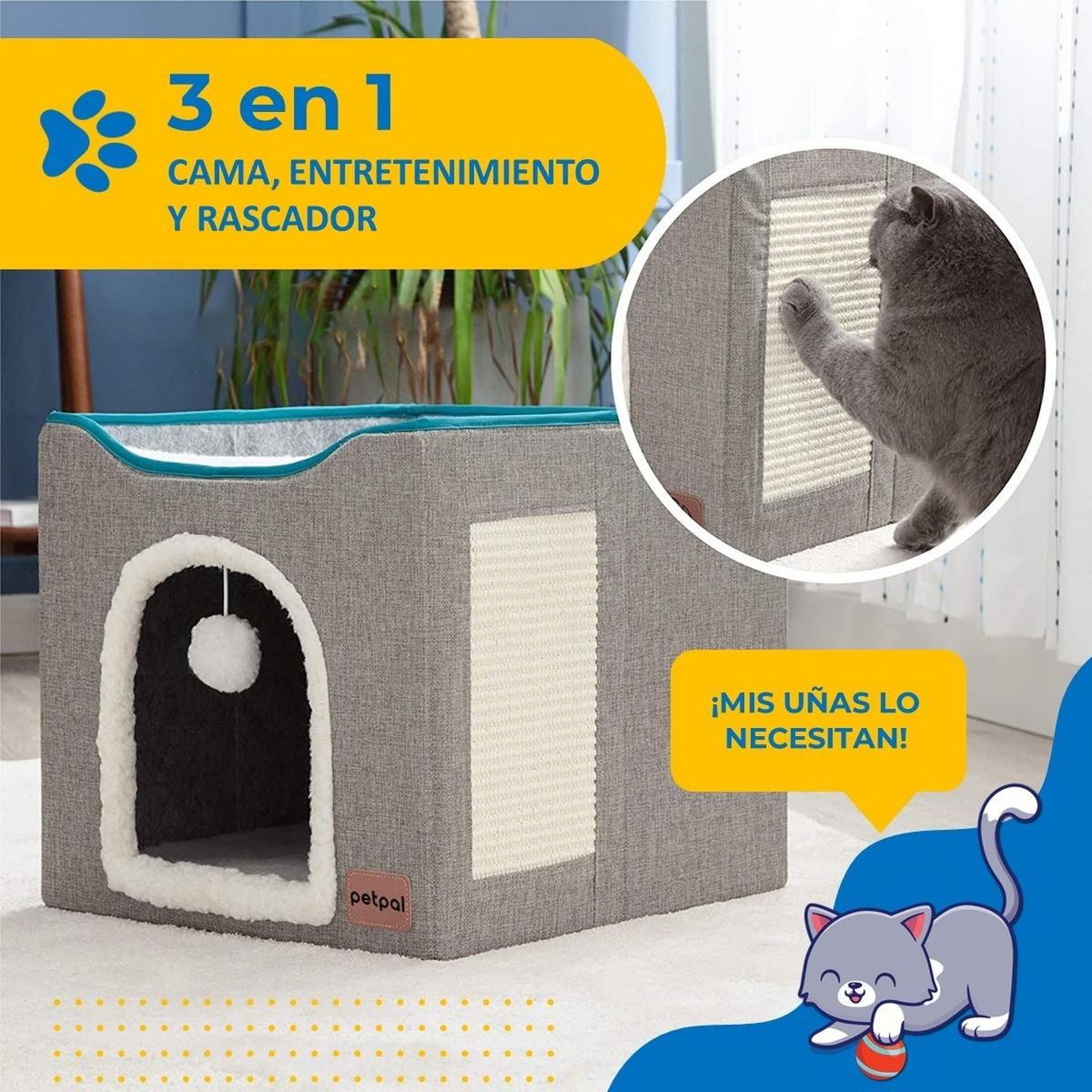 PETPAL - Cama Casa Iglu Para Gato Petpal Mascotas 2 Niveles Rascador