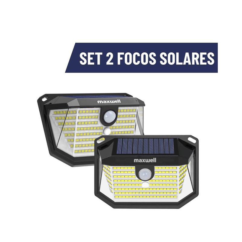 MAXWELL - Foco Solar Maxwell 178 Led Exterior Pared Set X 2 Con Sensor