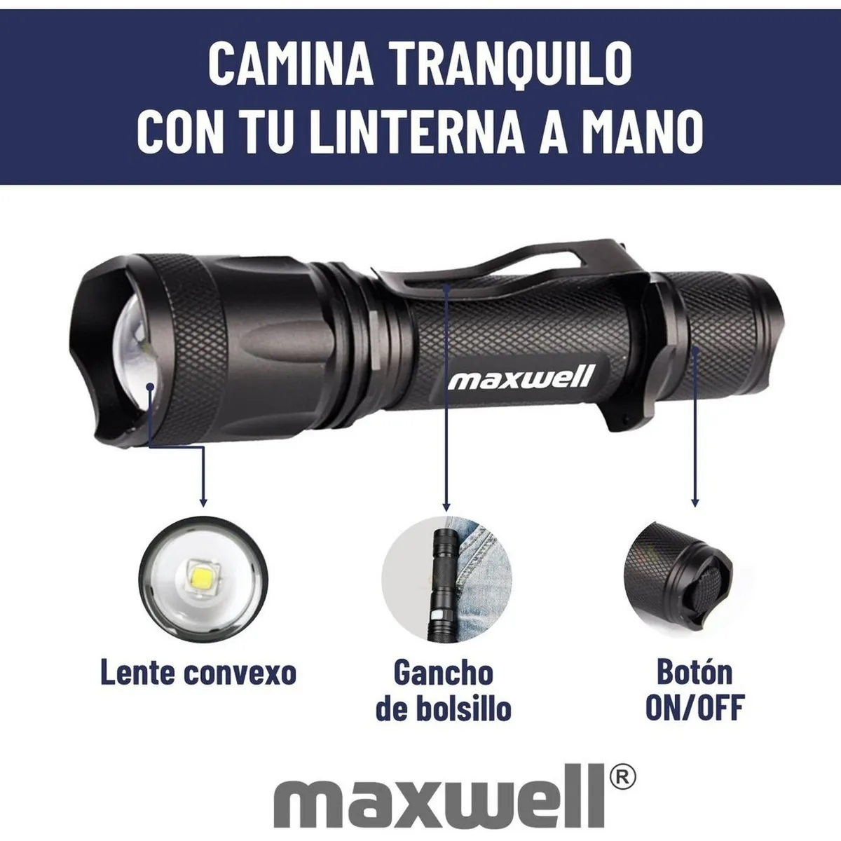 MAXWELL - Linterna Led Tactica Maxwell Recargable Usb Impermeable