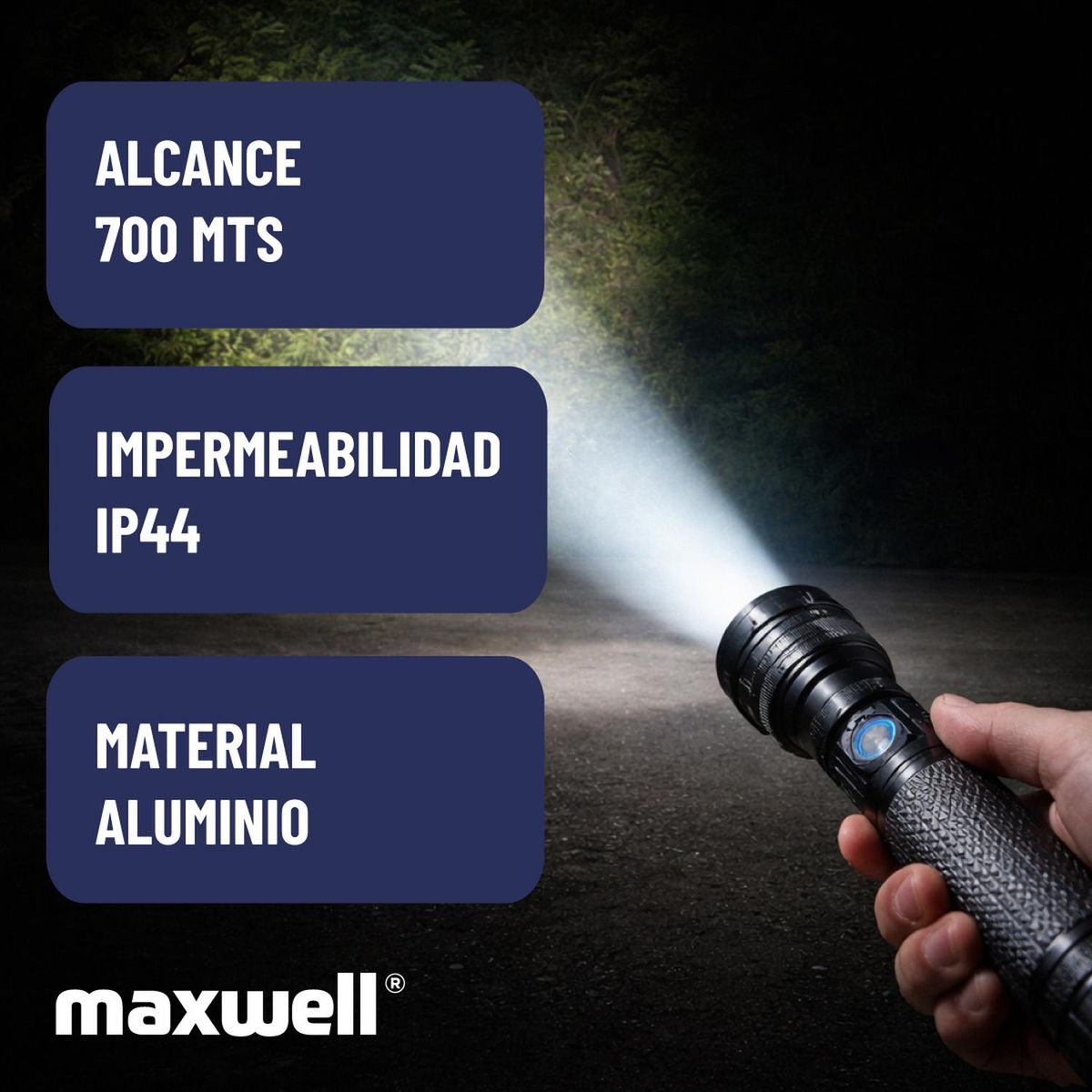 MAXWELL - Linterna Led Tactica Maxwell Recargable Usb Impermeable-