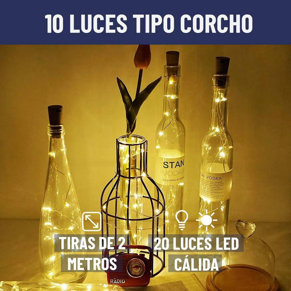 MAXWELL - Luces Led Guirnalda Con Corcho Botella Hada X10 Unidades