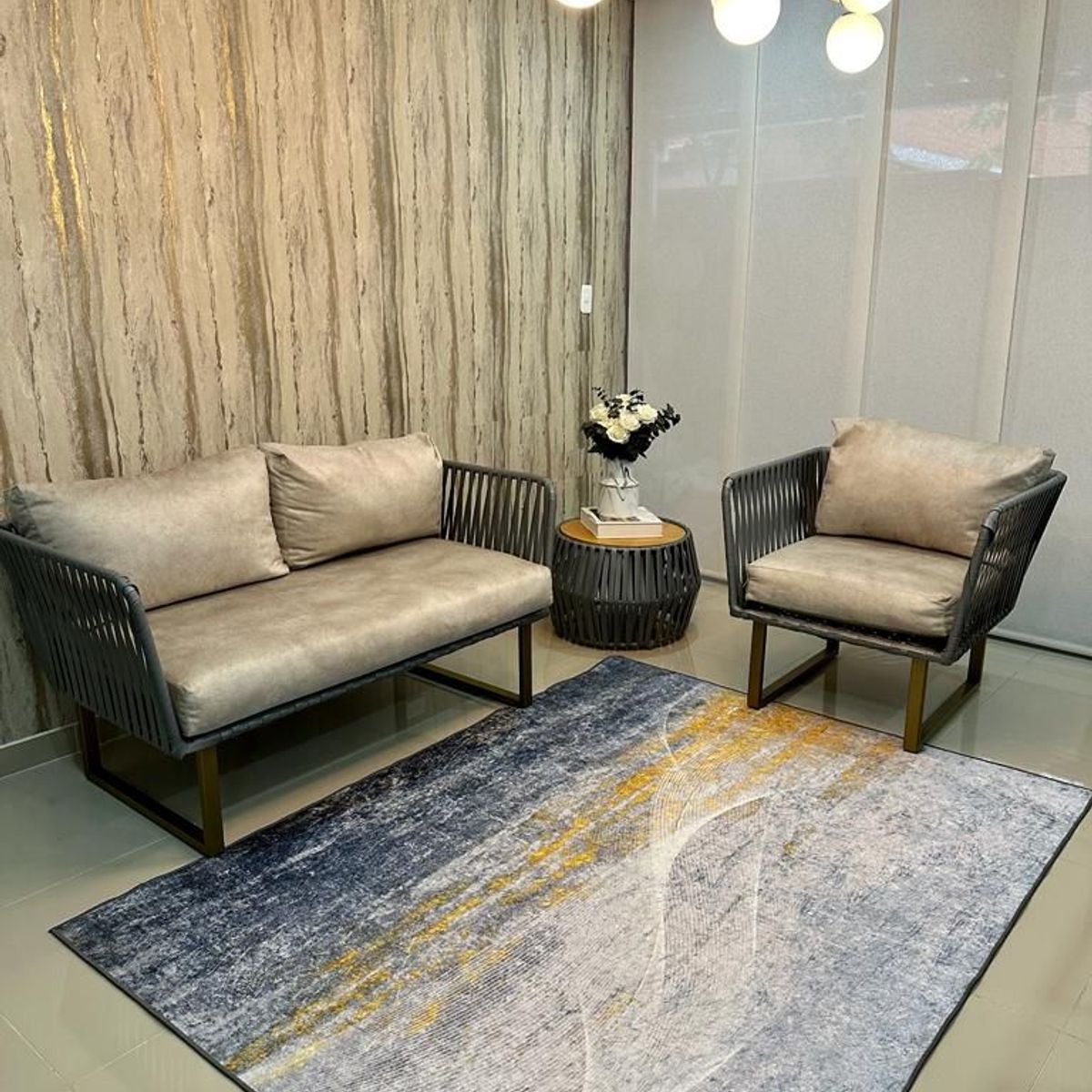 AMERICO SHOP - Tapete Decorativo Moderno 150x200 cm Diseño Elegante Gris Azul