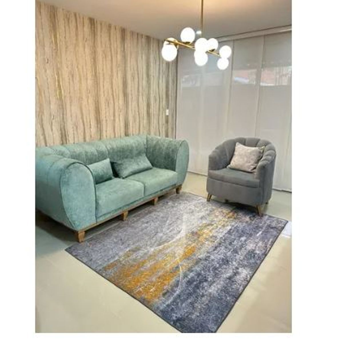 AMERICO SHOP - Tapete Decorativo Moderno 150x200 cm Diseño Elegante Gris Azul
