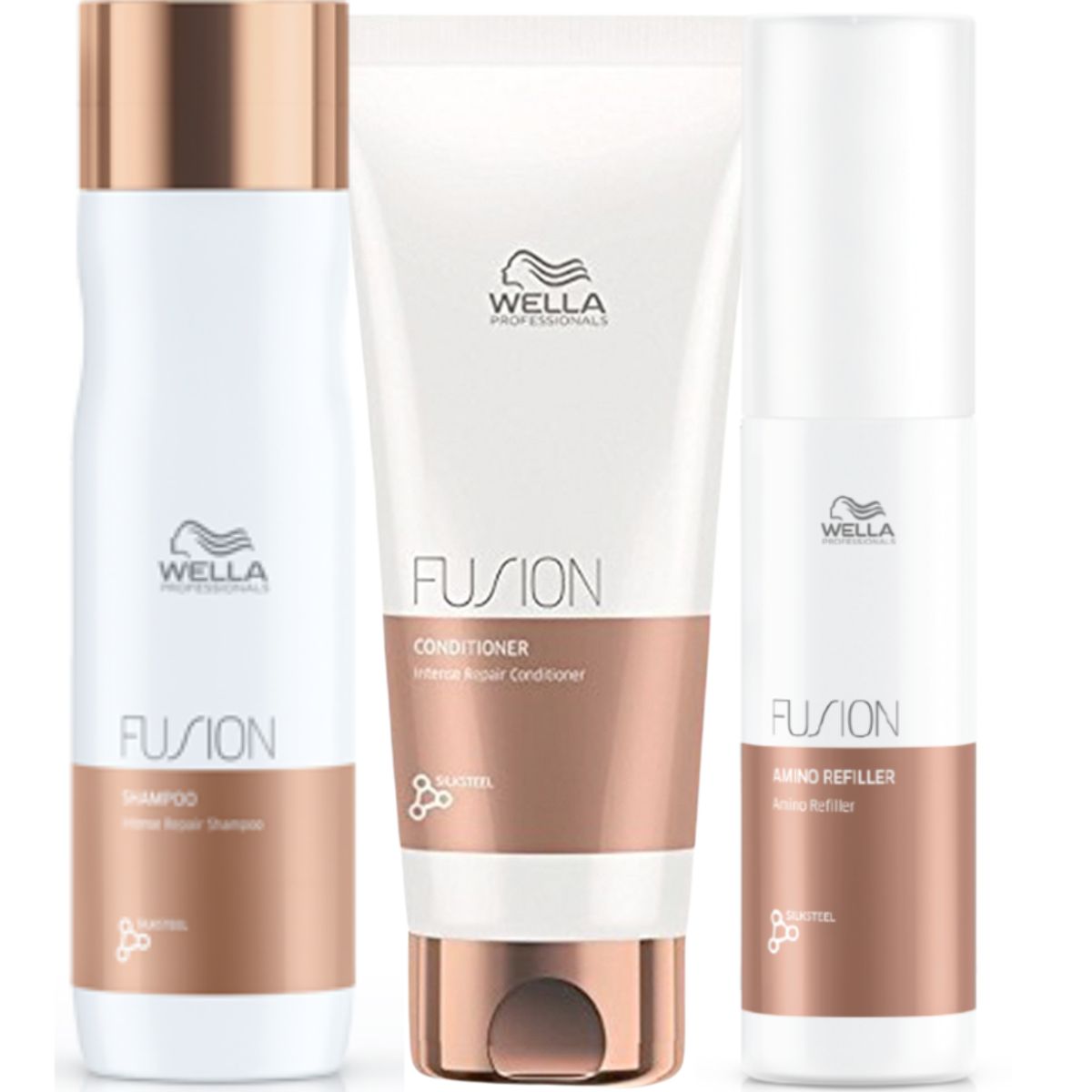 WELLA - Kit Wella Fusion Shampoo + Acondicionador + Amino Refiller.---