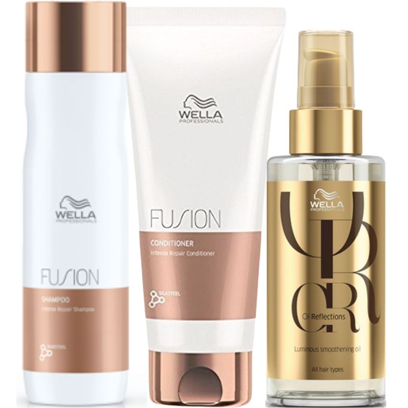 WELLA - Kit Wella Fusion Reparación Shampoo + Acondicionador + Oleo