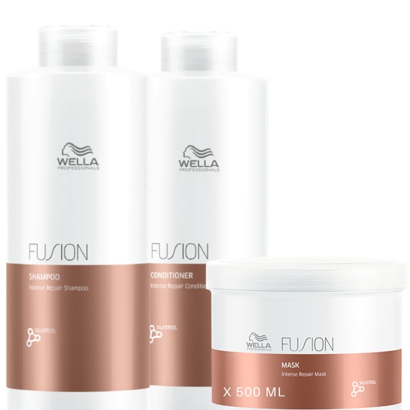 WELLA - Kit Wella Fusion Shampoo Litro + Acondicionador Litro + Mascarilla 500 ml