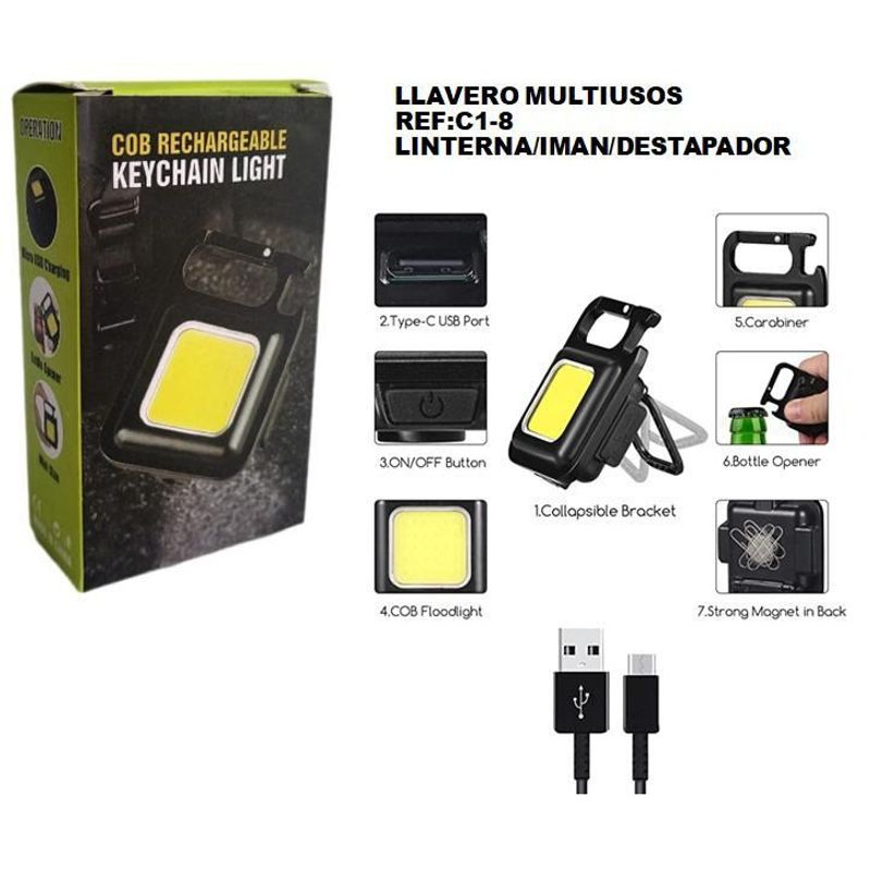 GENERICO - Mini Linterna Llavero Led Recargable Usb Camping Destapador